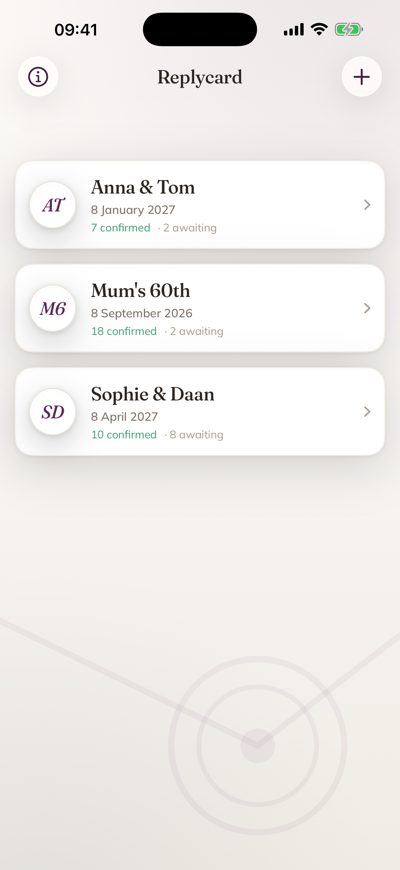 Replycard events list